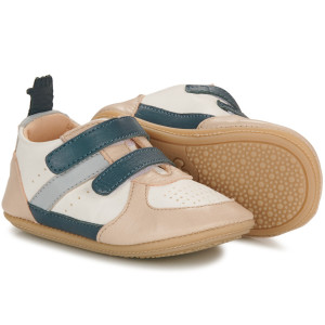 Chaussures pré-marche en cuir My Pre Basket Velcro "Blanc Denim" Easy Peasy