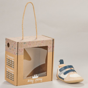 Chaussures pré-marche en cuir My Pre Basket Velcro "Blanc Denim" Easy Peasy