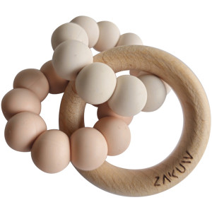 Anneau de dentition en perles de bois et silicone "Floraison" Zakuw