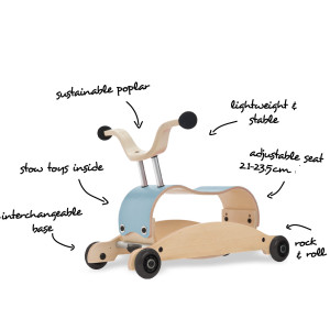  Trotteur évolutif Mini-Flip 3 en 1 en bois "Bleu Ciel" (9-36 mois) Wishbone