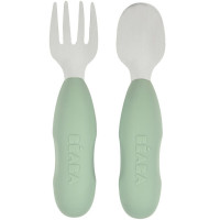 Set de 2 Pré-couverts en silicone et inox "Vert Sauge" (10 mois et +)