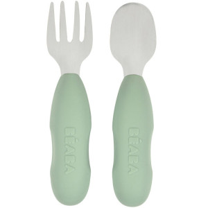 Set de 2 Pré-couverts en silicone et inox "Vert Sauge" (10 mois et +) Beaba