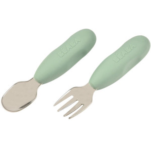 Set de 2 Pré-couverts en silicone et inox "Vert Sauge" (10 mois et +) Beaba