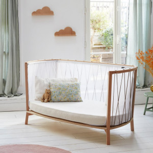 Lit bébé évolutif 60x120 en bois KIMI "Noisette" (avec Matelas Mousse) Charlie Crane