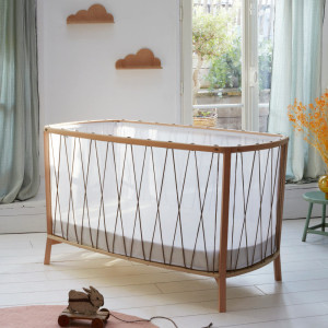 Lit bébé évolutif 60x120 en bois KIMI "Noisette" (avec Matelas Mousse) Charlie Crane