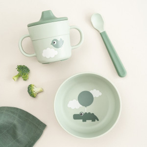 Coffret repas bébé anti-dérapant en silicone "Foodie Happy Cloud Green" Done by Deer