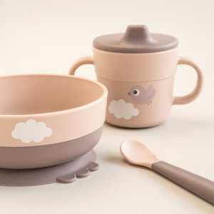 Coffret repas bébé anti-dérapant en silicone "Foodie Happy Cloud Powder" Done by Deer