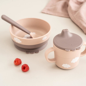 Coffret repas bébé anti-dérapant en silicone "Foodie Happy Cloud Powder" Done by Deer