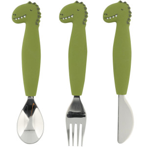 Set de 3 couverts en inox et silicone "Mr Dino" (x3) (10 mois et +) Trixie