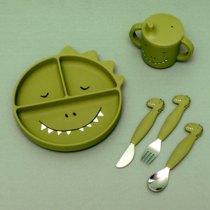 Set de 3 couverts en inox et silicone "Mr Dino" (x3) (10 mois et +) Trixie