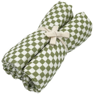 2 petits langes en gaze de coton bio Gaspard "Damier Olive"  (70x70 cm) Milinane