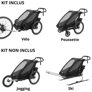  Chariot Sport G3 1 place "Black" (Remorque-vélo, Poussette & Jogger) (2024)