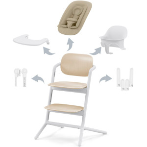 Chaise Haute évolutive bébé en bois LEMO 4-in-1 "Sand White" Cybex