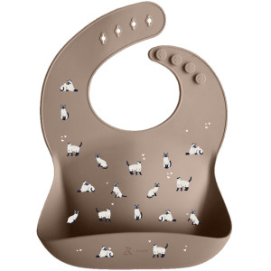 Bavoir à poche en silicone Minouche "Taupe" Zakuw