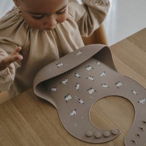 Bavoir à poche en silicone Minouche "Taupe" Zakuw