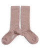 Chaussettes hautes enfant en laine mérinos et maille ajourée Adèle "Vieux Rose"