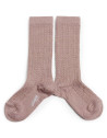Chaussettes hautes enfant en laine mérinos et maille ajourée Adèle "Vieux Rose"