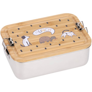 Boîte à goûter compartimentée en inox et bambou "Happy Prints" Lässig