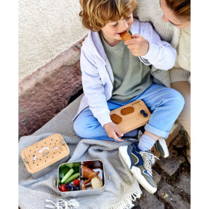 Boîte à goûter compartimentée en inox et bambou "Happy Prints" Lässig