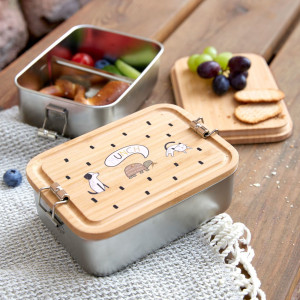 Boîte à goûter compartimentée en inox et bambou "Happy Prints" Lässig