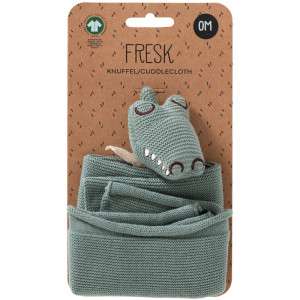 Doudou plat en tricot coton bio "Crocodile" Fresk