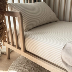 Drap housse bébé 60x120 en percale de coton bio "Rayure Lin" Kadolis