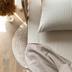 Drap housse bébé 60x120 en percale de coton bio "Rayure Lin" Kadolis