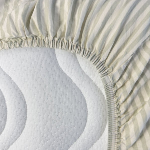 Drap housse 70x140 en percale de coton bio "Rayure Tilleul" Kadolis