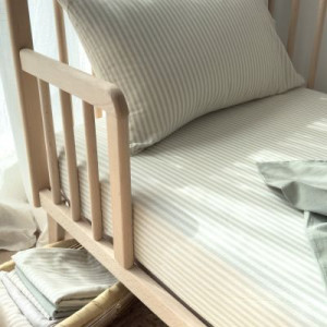 Drap housse 70x140 en percale de coton bio "Rayure Tilleul" Kadolis