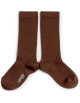 Chaussettes hautes enfant en laine mérinos et maille ajourée Adèle "Chocolat au lait"