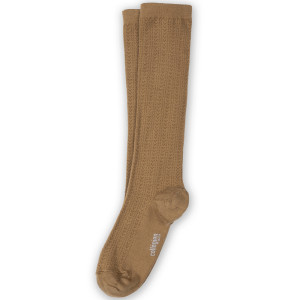 Chaussettes hautes enfant en laine mérinos et maille ajourée Adèle "Caramel au Beurre Salé"