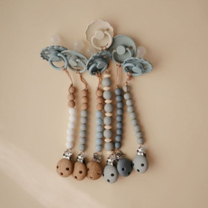 Attache tétine en bois et silicone Eva "Cadet Blue" Mushie