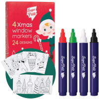 Set de 4 feutres effaçables + 24 Motifs pour vitres "Noël"