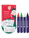 Set de 4 feutres effaçables + 24 Motifs pour vitres "Noël"