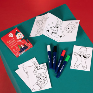 Pochette de 4 feutres effaçables + 24 Motifs pour vitres "Noël" Super Petit