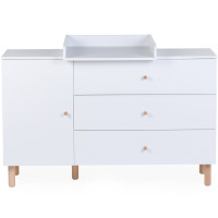 Commode 3 tiroirs + plan à langer en bois "Wonder White"