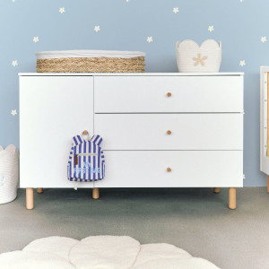 Commode 3 tiroirs + plan à langer en bois "Wonder White" Childhome