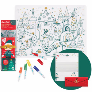 Set de table à colorier en silicone "Le village de Noël" + Feutres + Lettre au Père Noël Super Petit