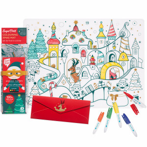 Set de table à colorier en silicone "Le village de Noël" + Feutres + Lettre au Père Noël Super Petit