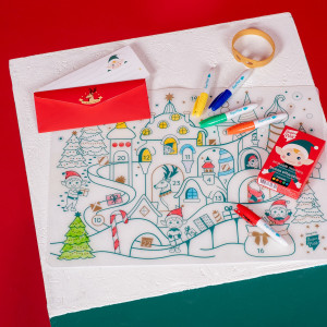 Set de table à colorier en silicone "Le village de Noël" + Feutres + Lettre au Père Noël Super Petit