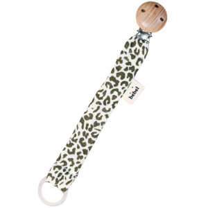 Attache tétine en double gaze de coton Capsule "Léopard Kaki" Bebel