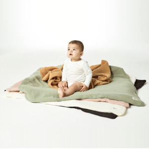 Couverture bébé  en double gaze de coton "Crème" (109x109 cm) Bebel