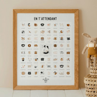 Affiche "En t'attendant" avec tampon & encrier (Maman/Papa - Peau Claire)