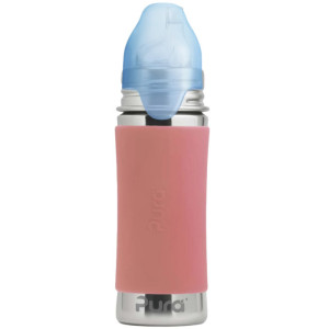 Biberon évolutif en inox à bec d'apprentissage (6-36 mois) "Rose" (325 ml)