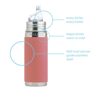 Biberon évolutif en inox à bec d'apprentissage (6-36 mois) "Rose" (325 ml)