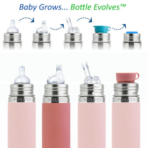 Biberon évolutif en inox à bec d'apprentissage (6-36 mois) "Rose" (325 ml)