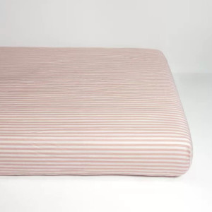 Drap housse 60x120 en Percale de Coton Bio "Rayure Rose" Kadolis