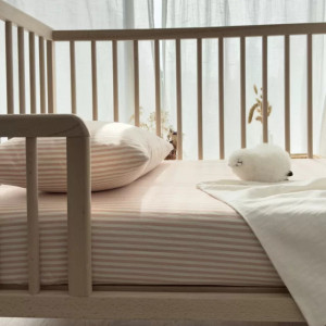 Drap housse 60x120 en Percale de Coton Bio "Rayure Rose" Kadolis