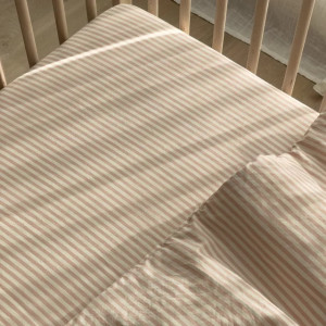 Drap housse 60x120 en Percale de Coton Bio "Rayure Rose" Kadolis