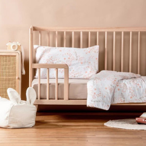 Housse de couette bébé (75x120cm) en coton bio "Yukari Douceur Corail" Kadolis